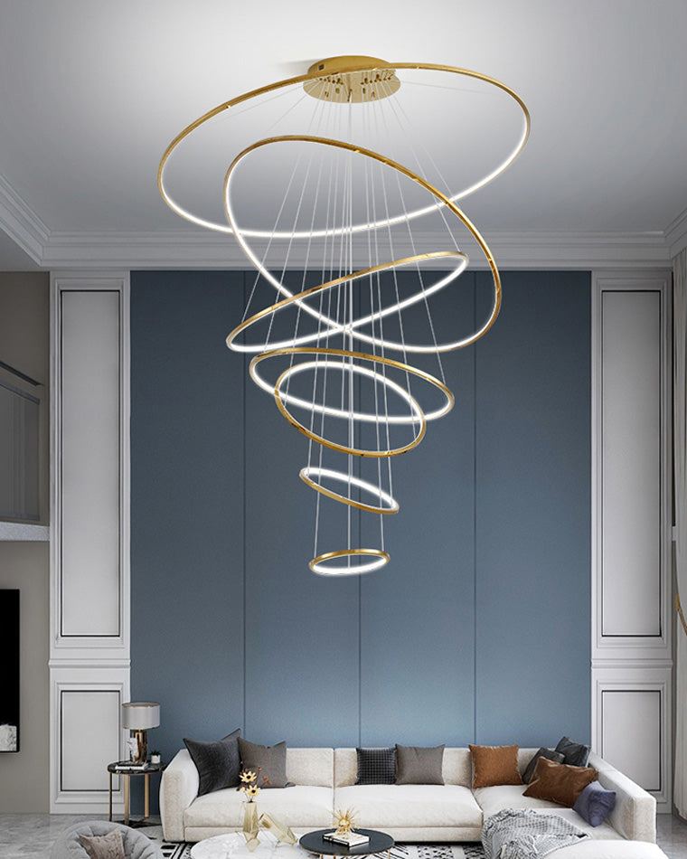 WOMO Großer, gestufter LED-Foyer-Kronleuchter mit Ring-WM2160
