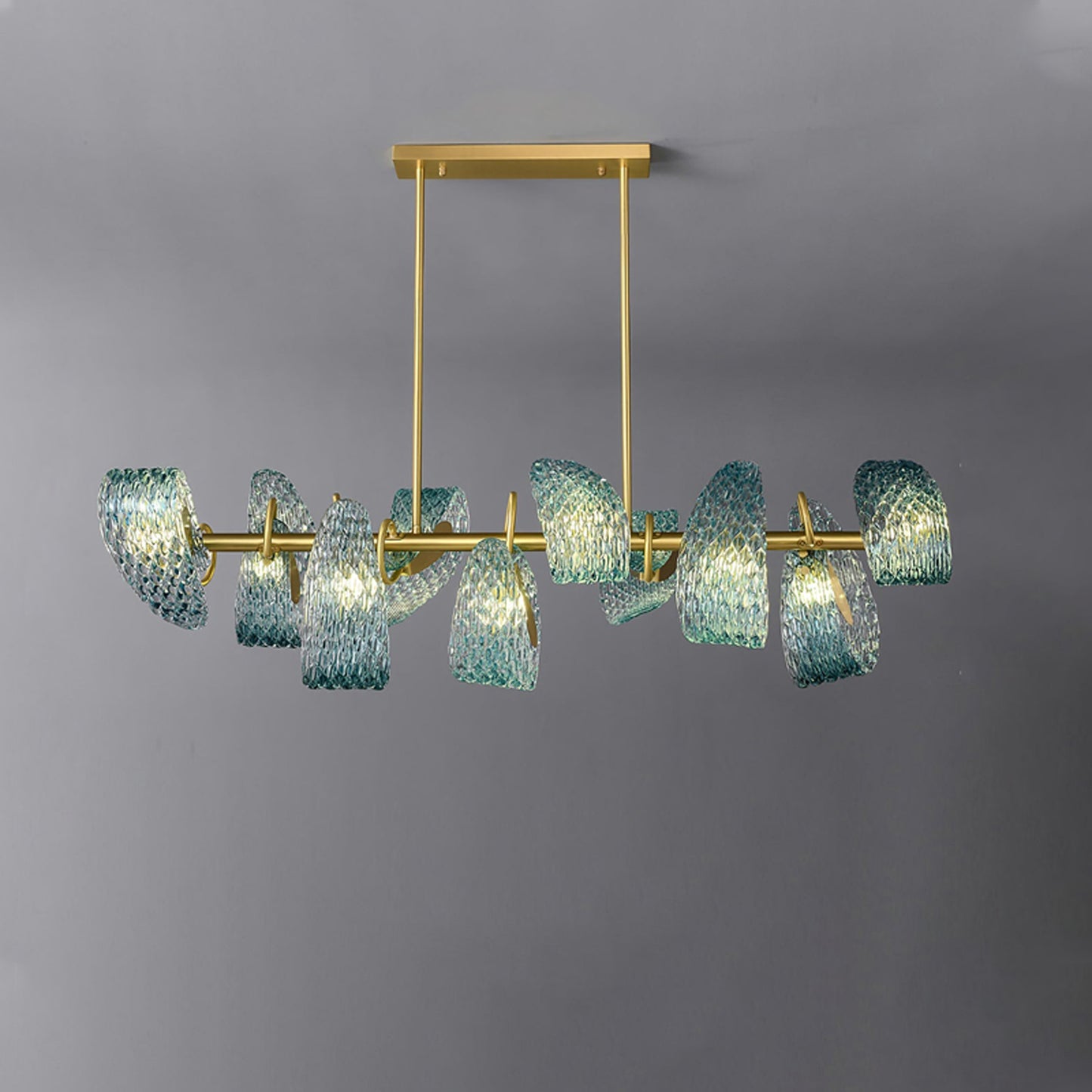 WOMO Peacock Blue Art Glass Linear Chandelier-WM2213c