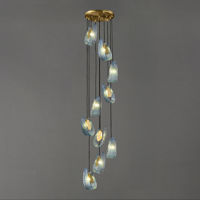 WOMO Elegante Cluster Pendelleuchte Blau Glas Treppenhaus-WM2213a