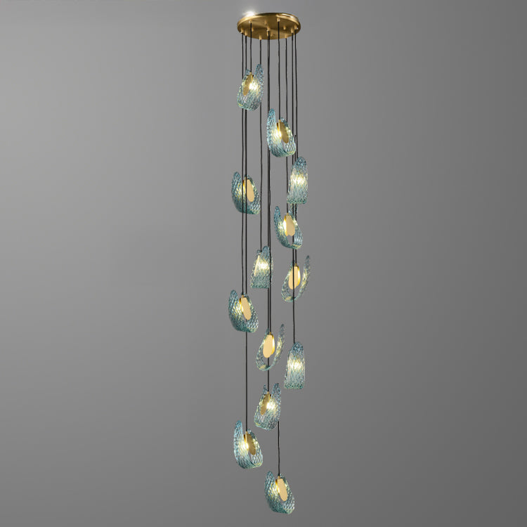 WOMO Elegante Cluster Pendelleuchte Blau Glas Treppenhaus-WM2213a