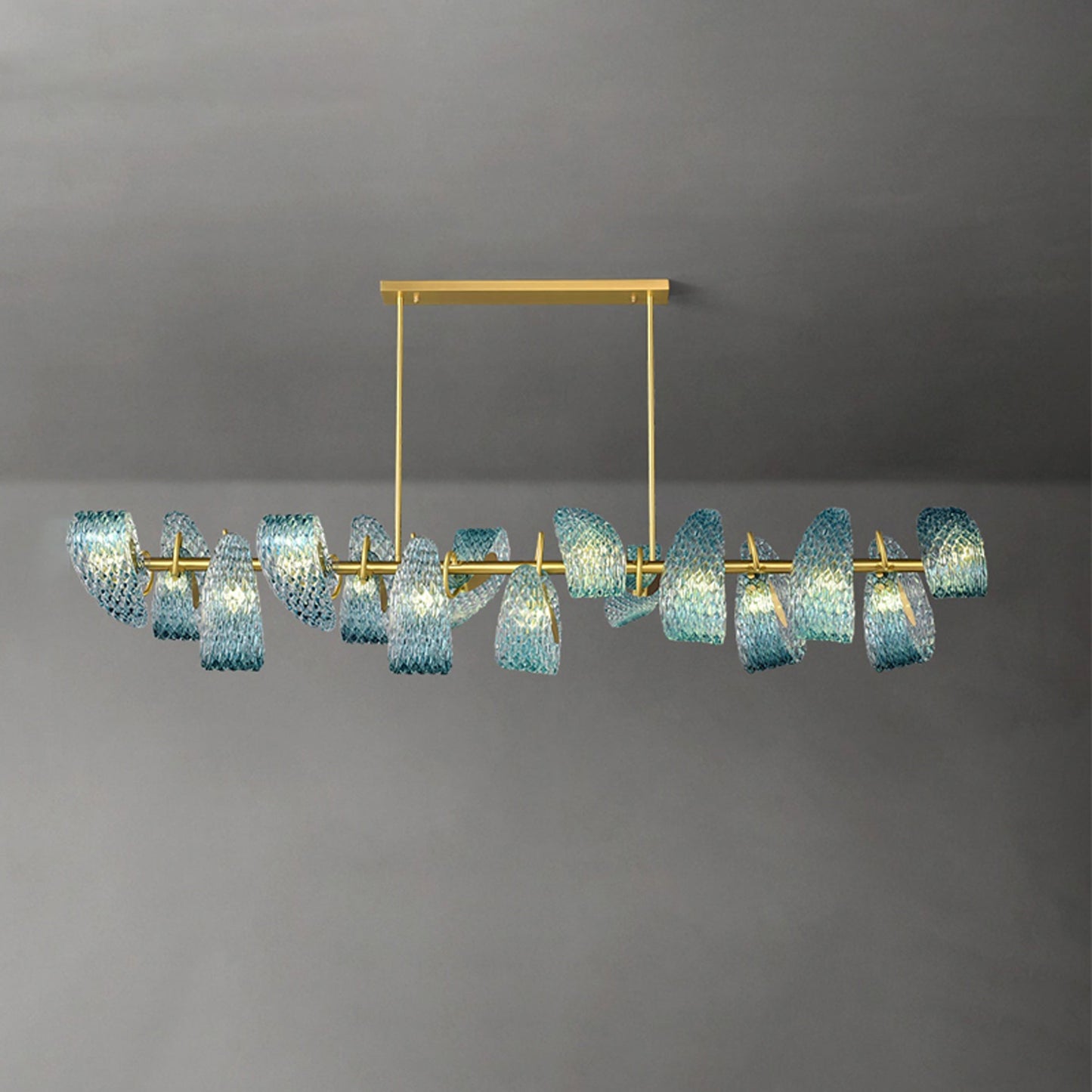 WOMO Peacock Blue Art Glass Linear Chandelier-WM2213c
