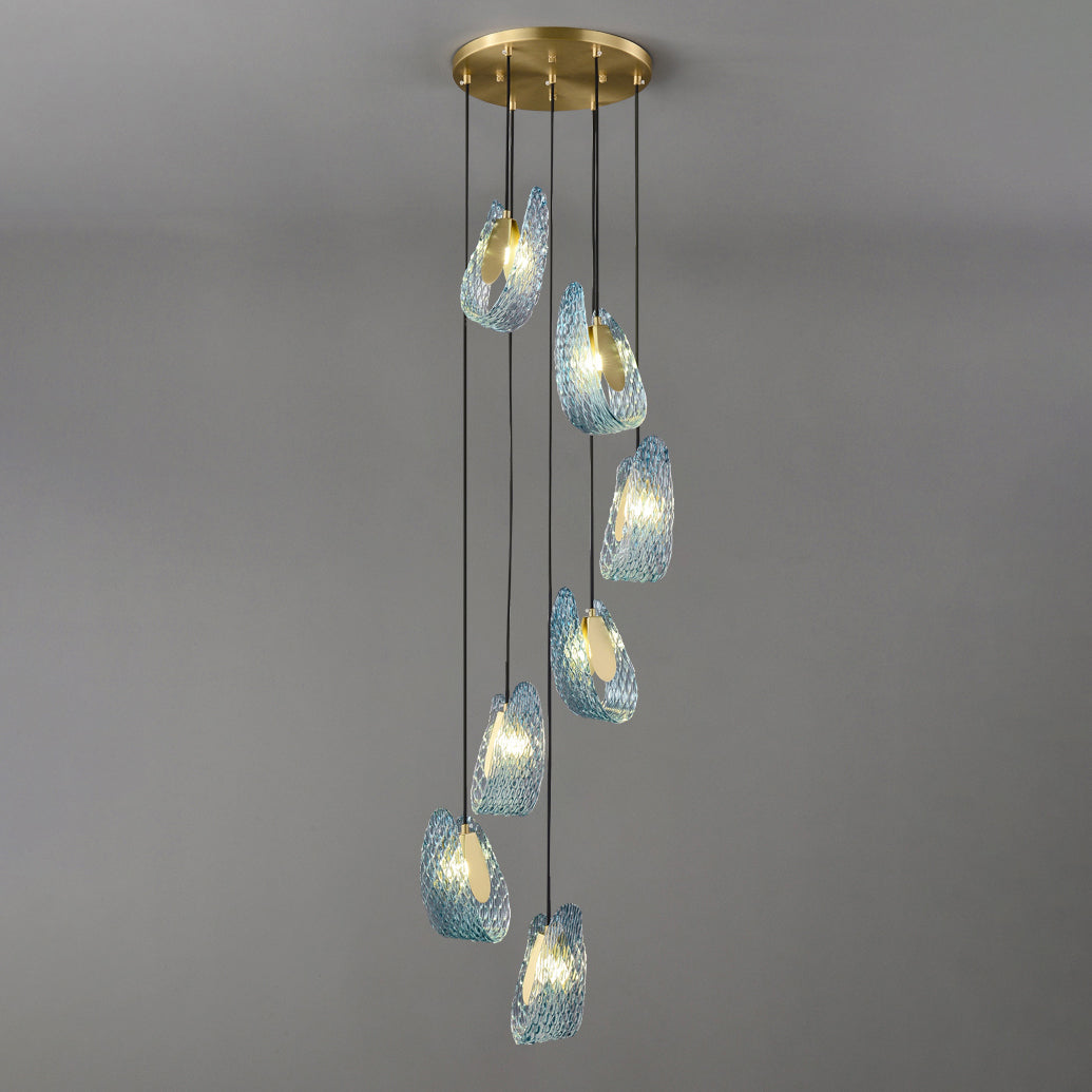 WOMO Elegante Cluster Pendelleuchte Blau Glas Treppenhaus-WM2213a