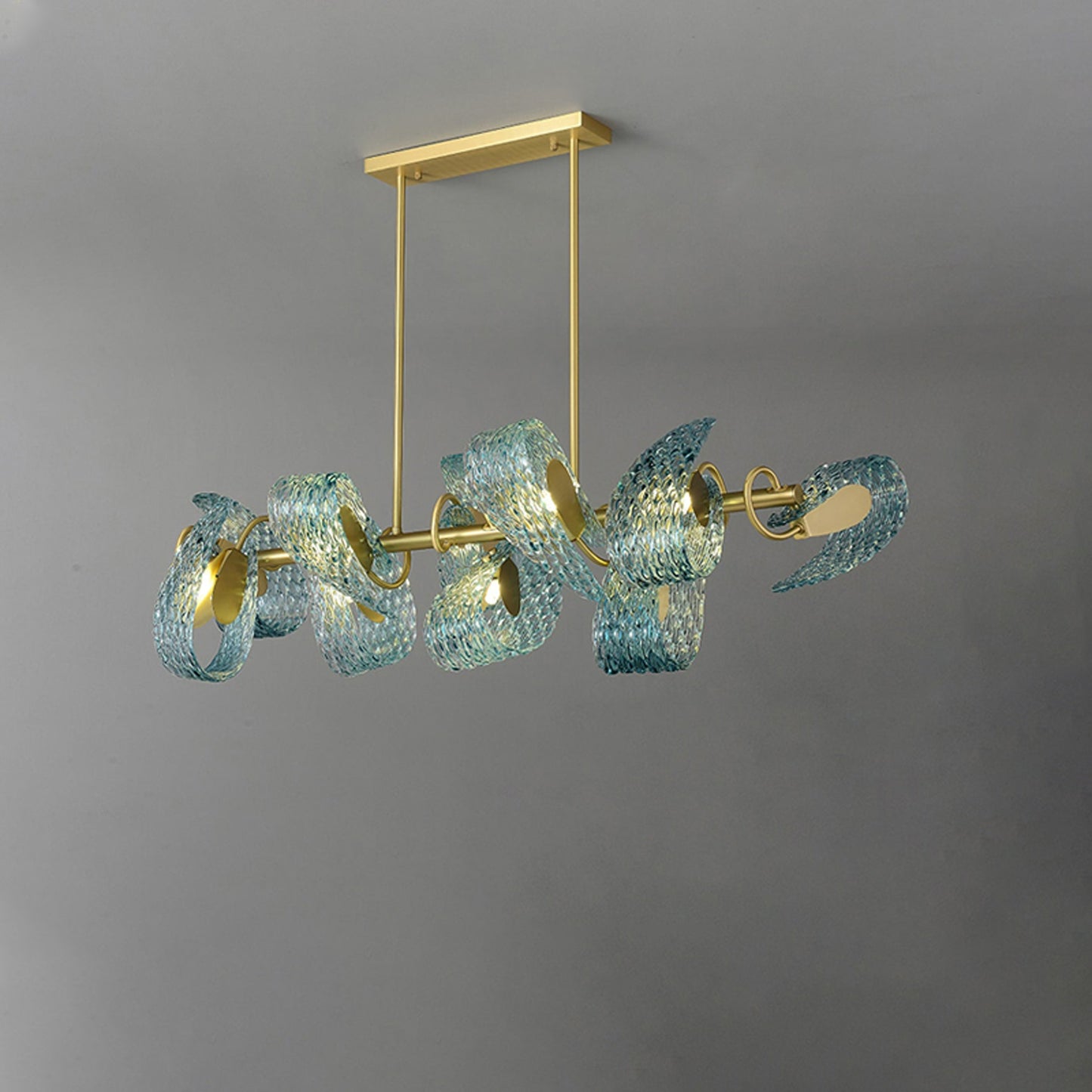 WOMO Peacock Blue Art Glass Linear Chandelier-WM2213c