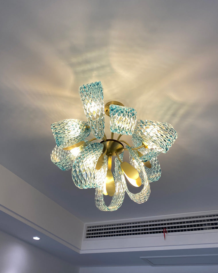 WOMO Peacock Sea Glass Semi-Flush Ceiling Light-WM1111