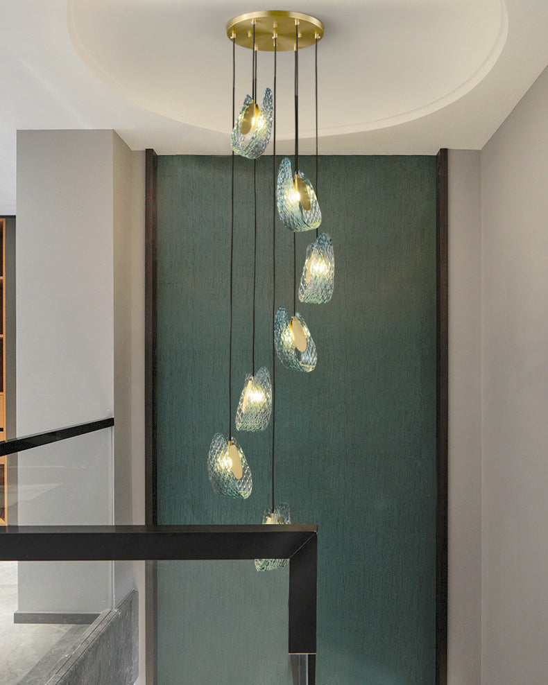 WOMO Elegante Cluster Pendelleuchte Blau Glas Treppenhaus-WM2213a