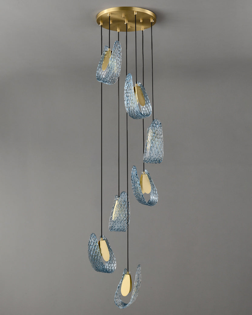 WOMO Elegante Cluster Pendelleuchte Blau Glas Treppenhaus-WM2213a