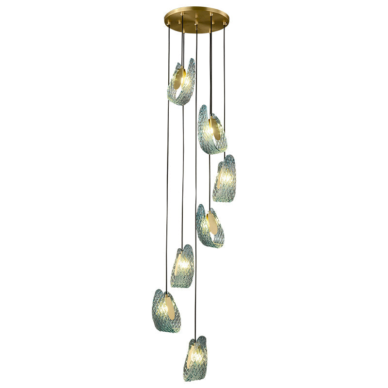 WOMO Elegante Cluster Pendelleuchte Blau Glas Treppenhaus-WM2213a