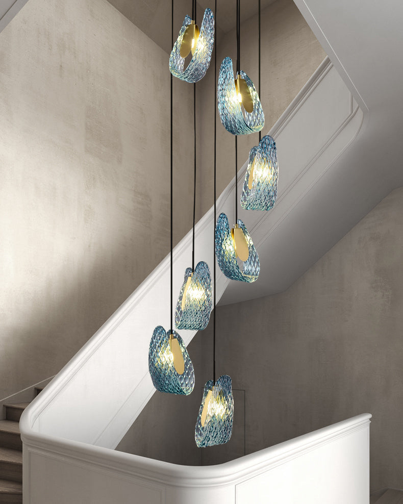 WOMO Elegante Cluster Pendelleuchte Blau Glas Treppenhaus-WM2213a