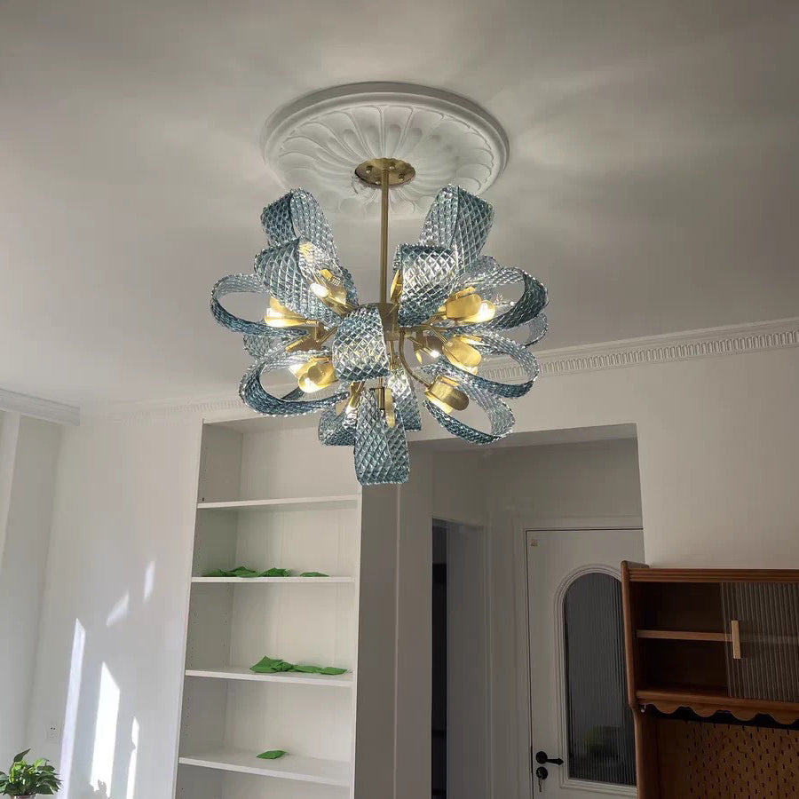 WOMO Edle Kronleuchter Blau Glas Wohnzimmer-WM2213b