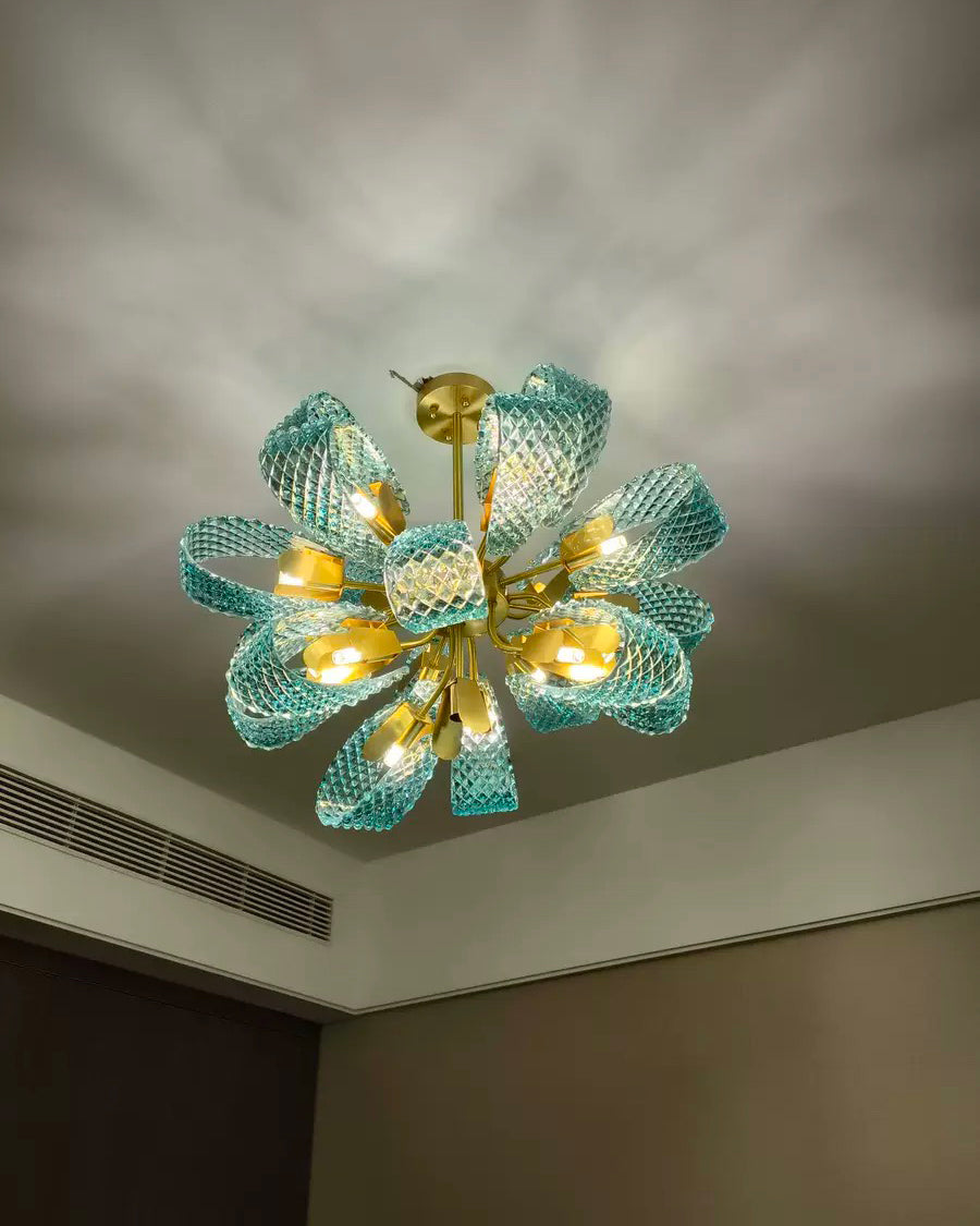 WOMO Edle Kronleuchter Blau Glas Wohnzimmer-WM2213b