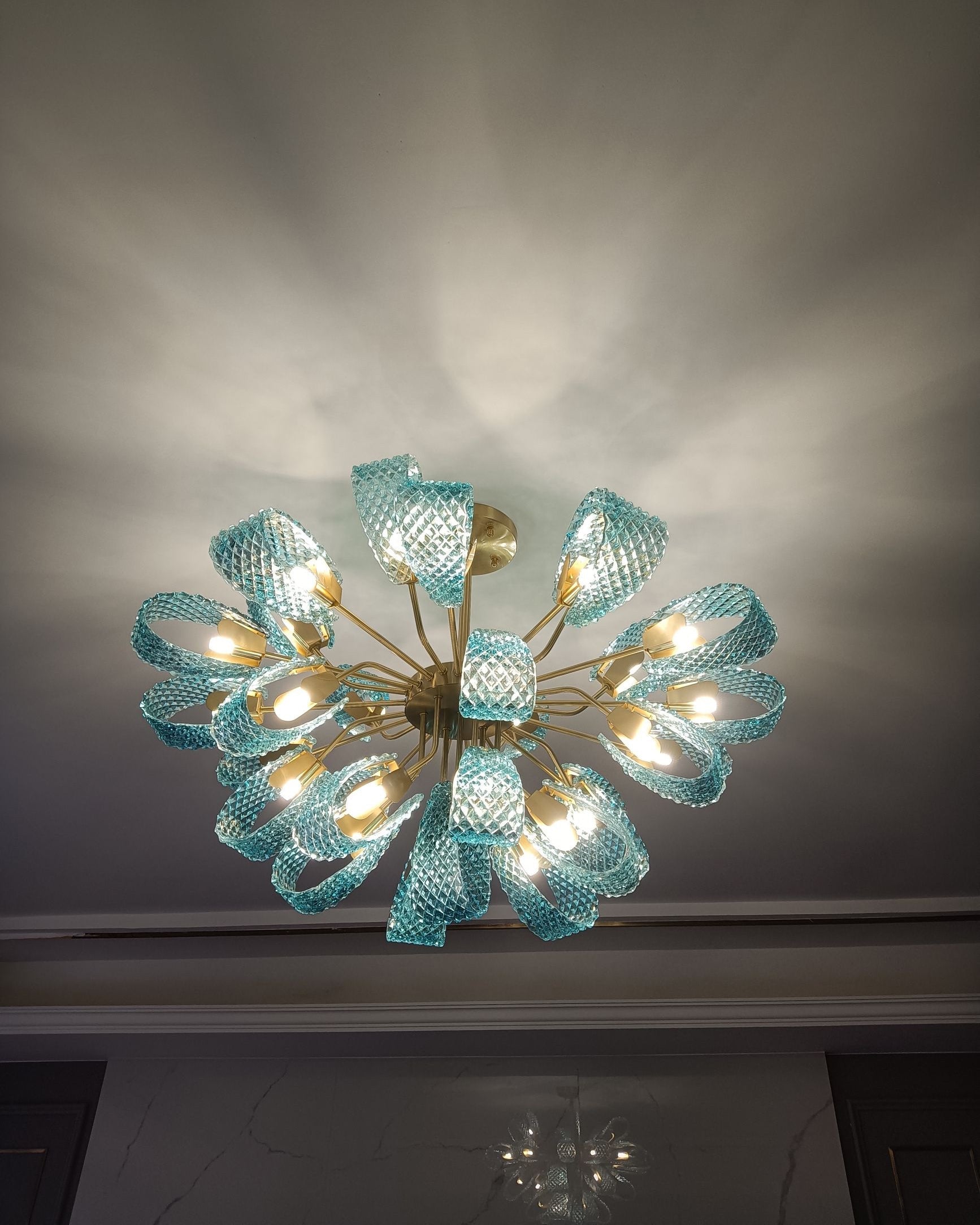 WOMO Edle Kronleuchter Blau Glas Wohnzimmer-WM2213b