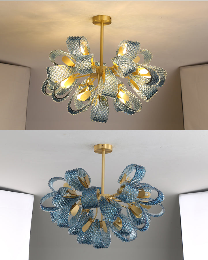 WOMO Edle Kronleuchter Blau Glas Wohnzimmer-WM2213b