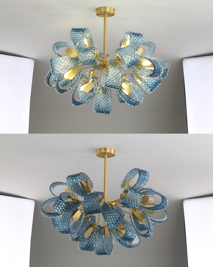 WOMO Edle Kronleuchter Blau Glas Wohnzimmer-WM2213b