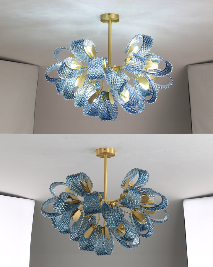 WOMO Edle Kronleuchter Blau Glas Wohnzimmer-WM2213b