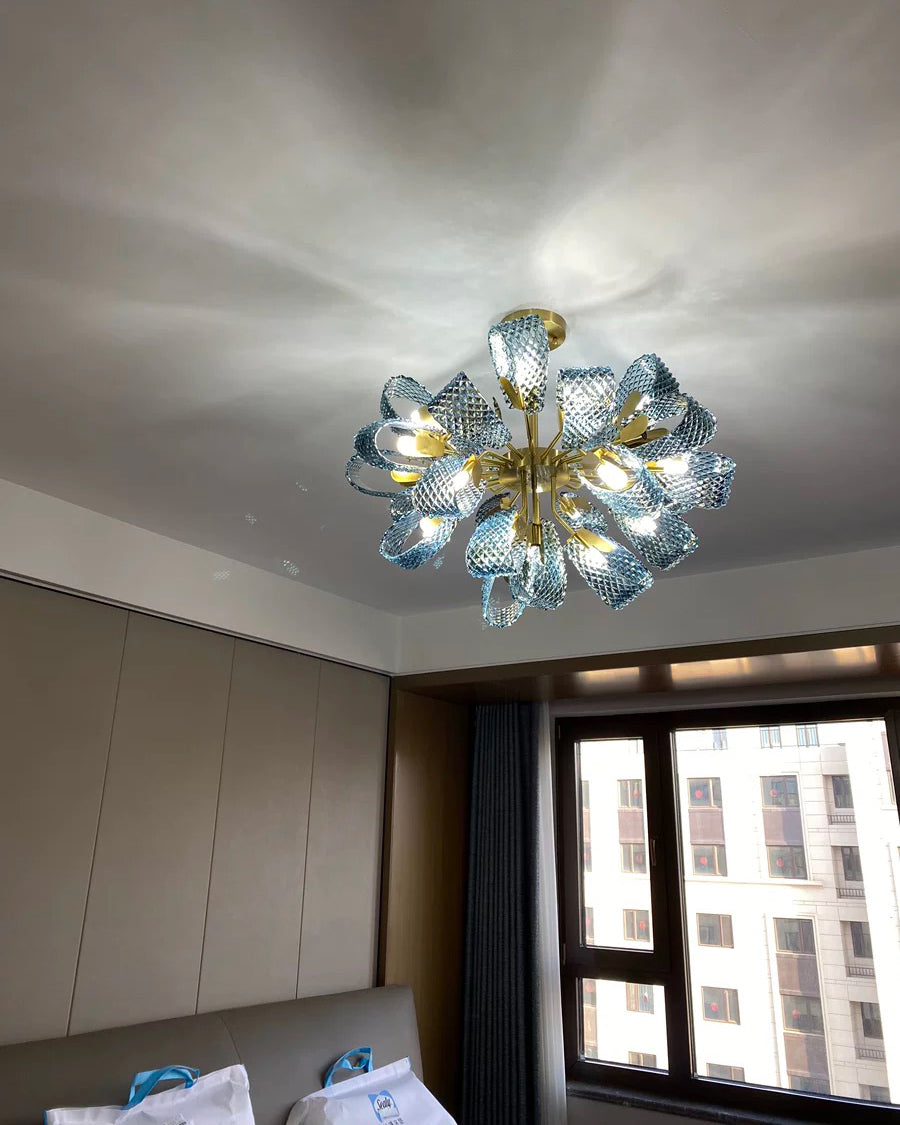 WOMO Edle Kronleuchter Blau Glas Wohnzimmer-WM2213b