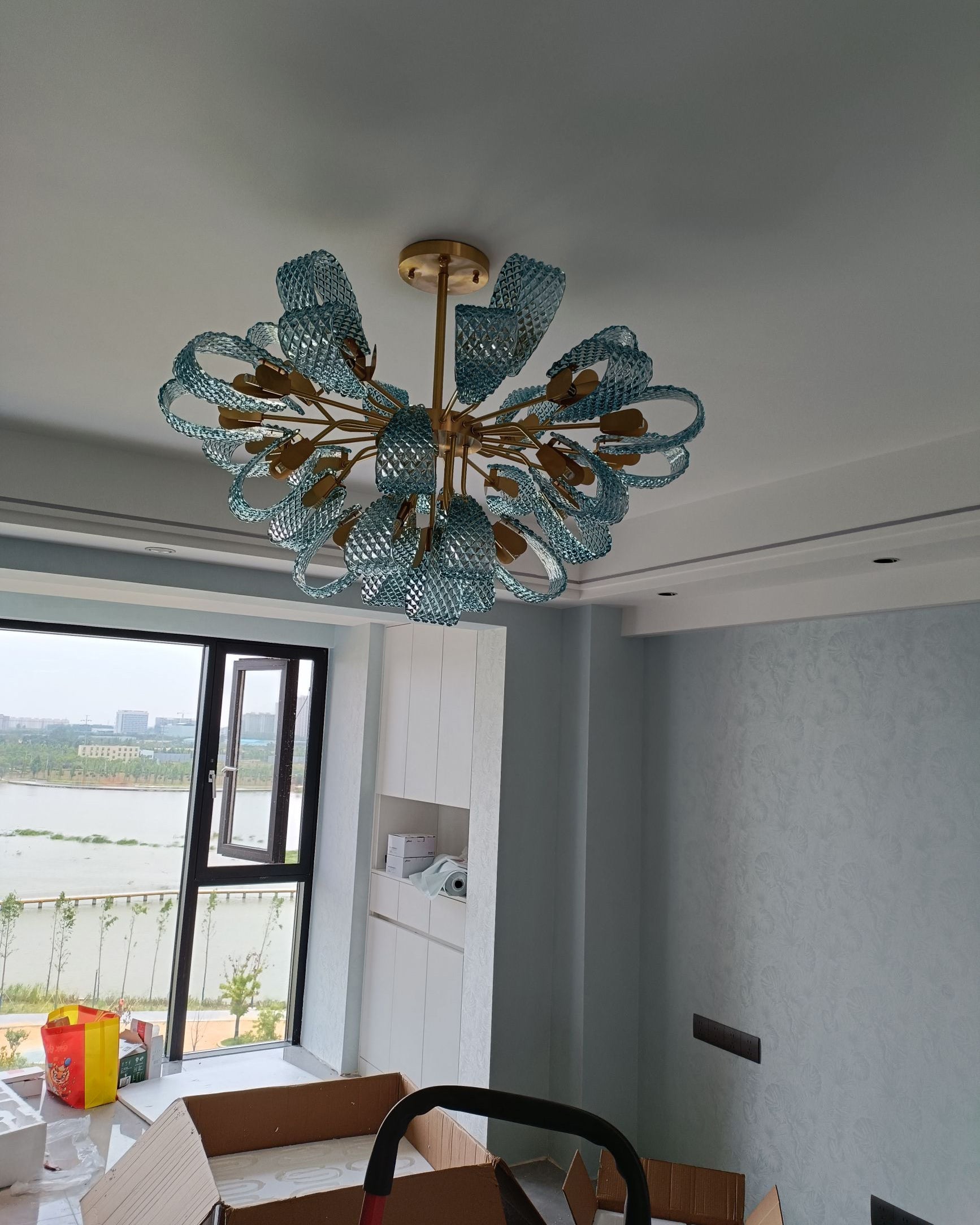 WOMO Edle Kronleuchter Blau Glas Wohnzimmer-WM2213b