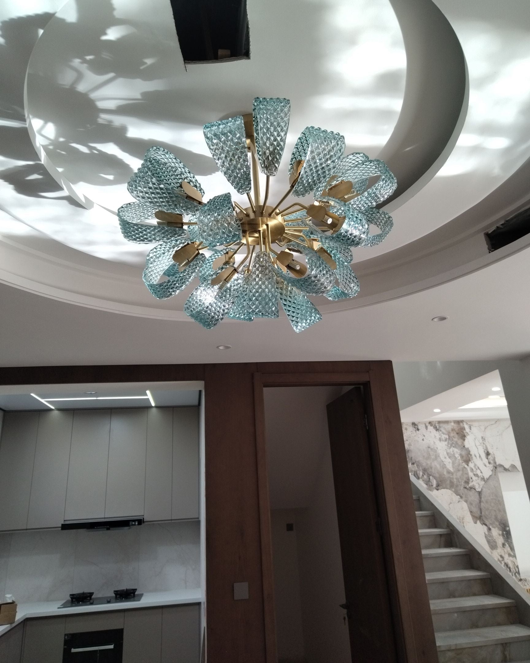 WOMO Edle Kronleuchter Blau Glas Wohnzimmer-WM2213b