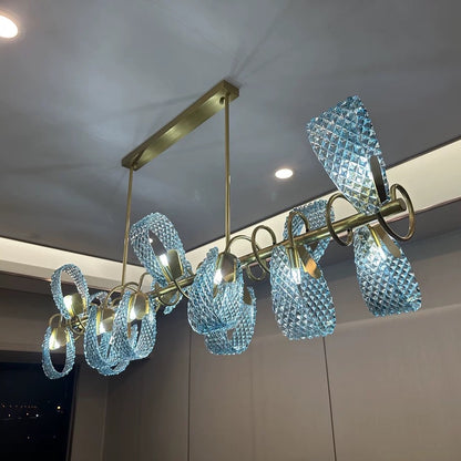 WOMO Peacock Blue Art Glass Linear Chandelier-WM2213c