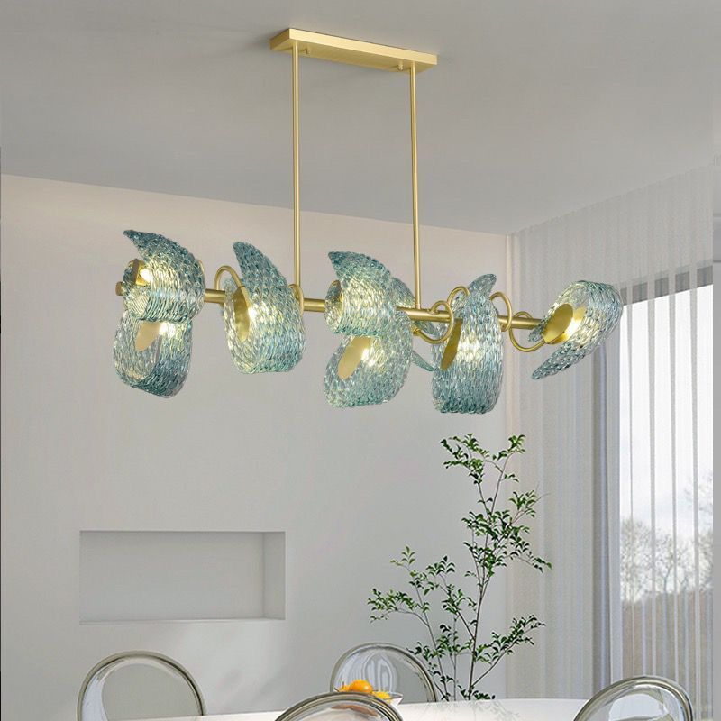 WOMO Peacock Blue Art Glass Linear Chandelier-WM2213c