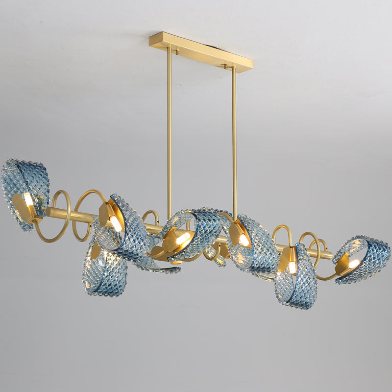 WOMO Peacock Blue Art Glass Linear Chandelier-WM2213c
