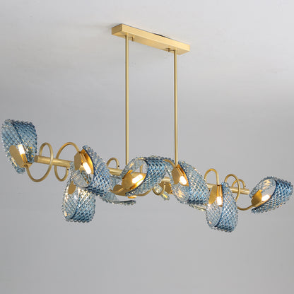 WOMO Peacock Blue Art Glass Linear Chandelier-WM2213c