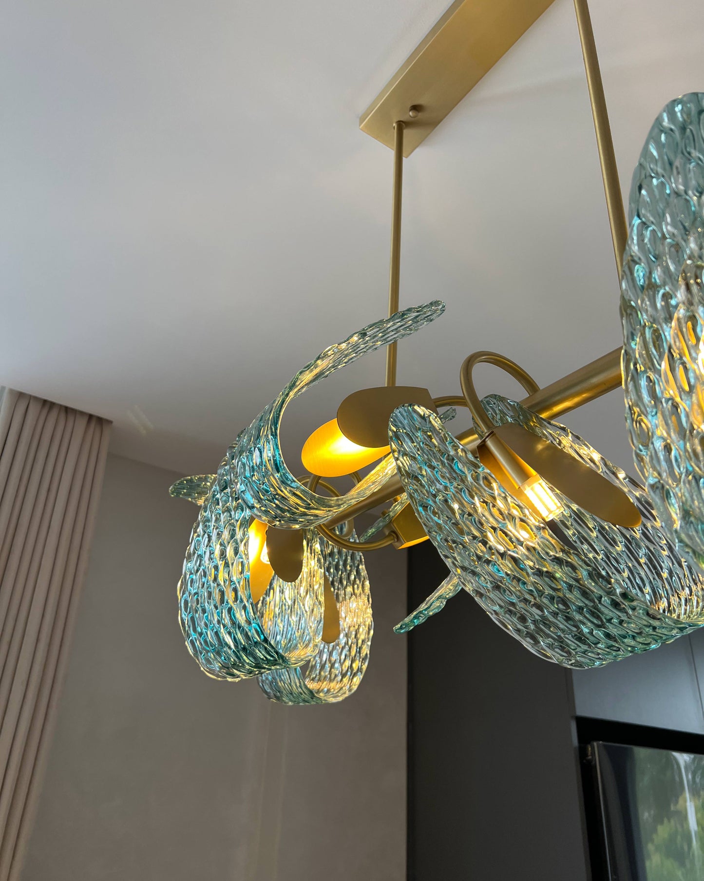 WOMO Peacock Blue Art Glass Linear Chandelier-WM2213c