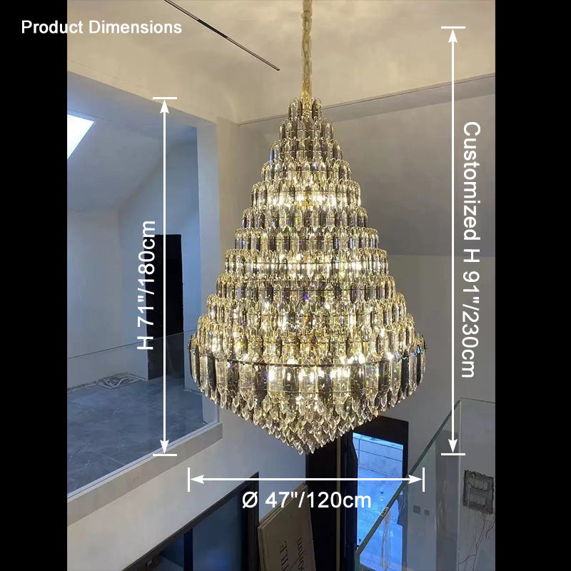 WOMO Stepped Conical Crystal Foyer Chandelier-WM2384
