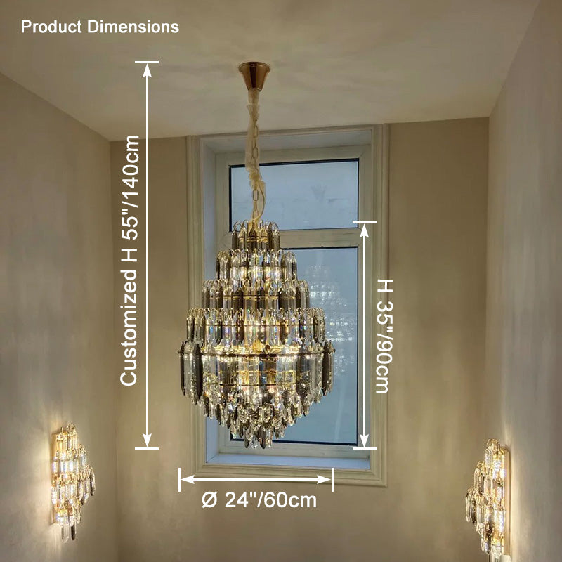 WOMO Stepped Conical Crystal Foyer Chandelier-WM2384
