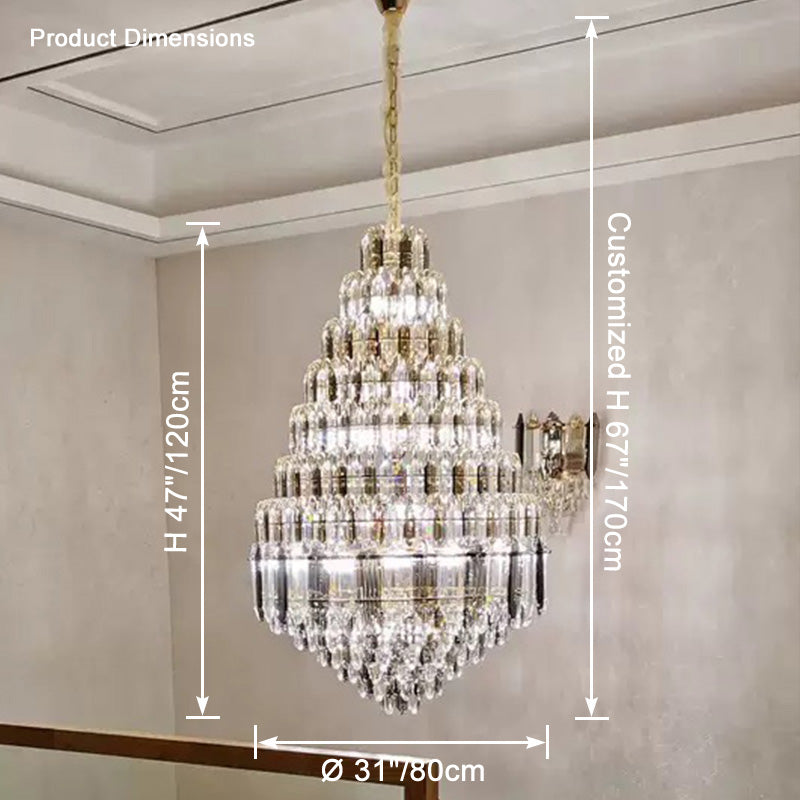 WOMO Stepped Conical Crystal Foyer Chandelier-WM2384