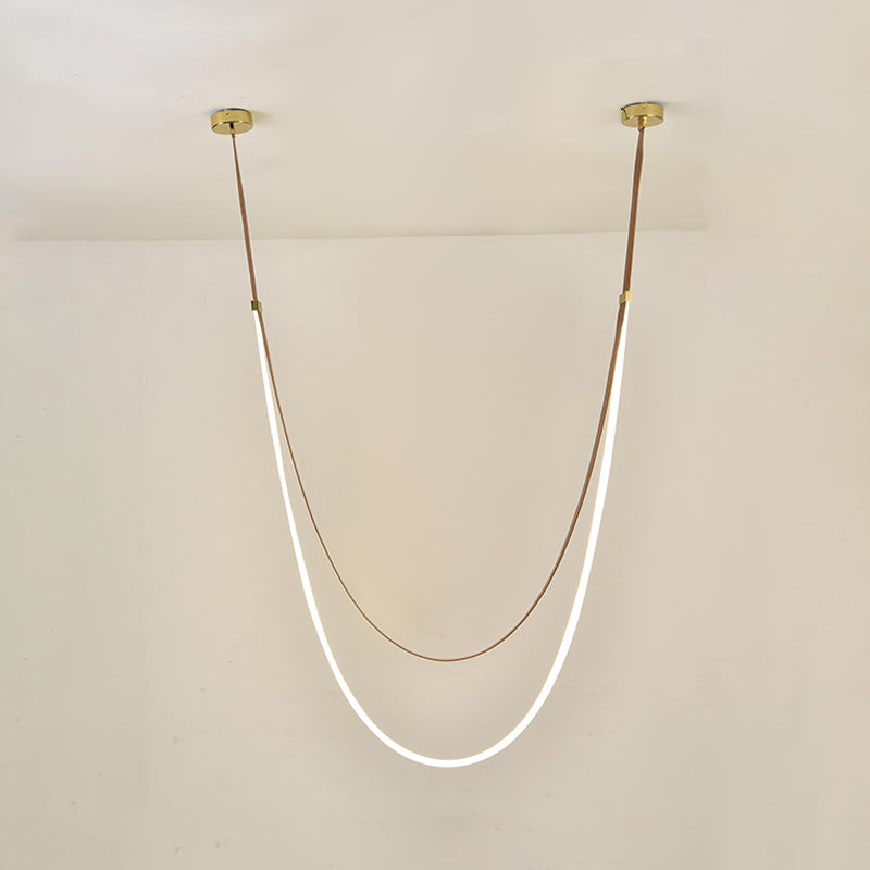WOMO LED Chandelier Brown Leather for High Ceilings-WM2908