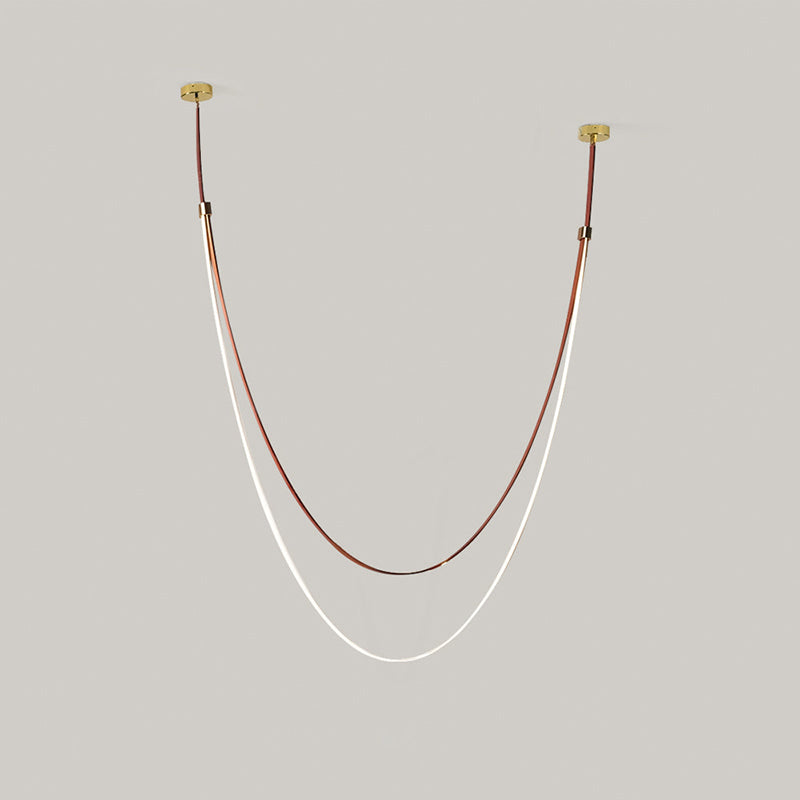 WOMO LED Chandelier Brown Leather for High Ceilings-WM2908