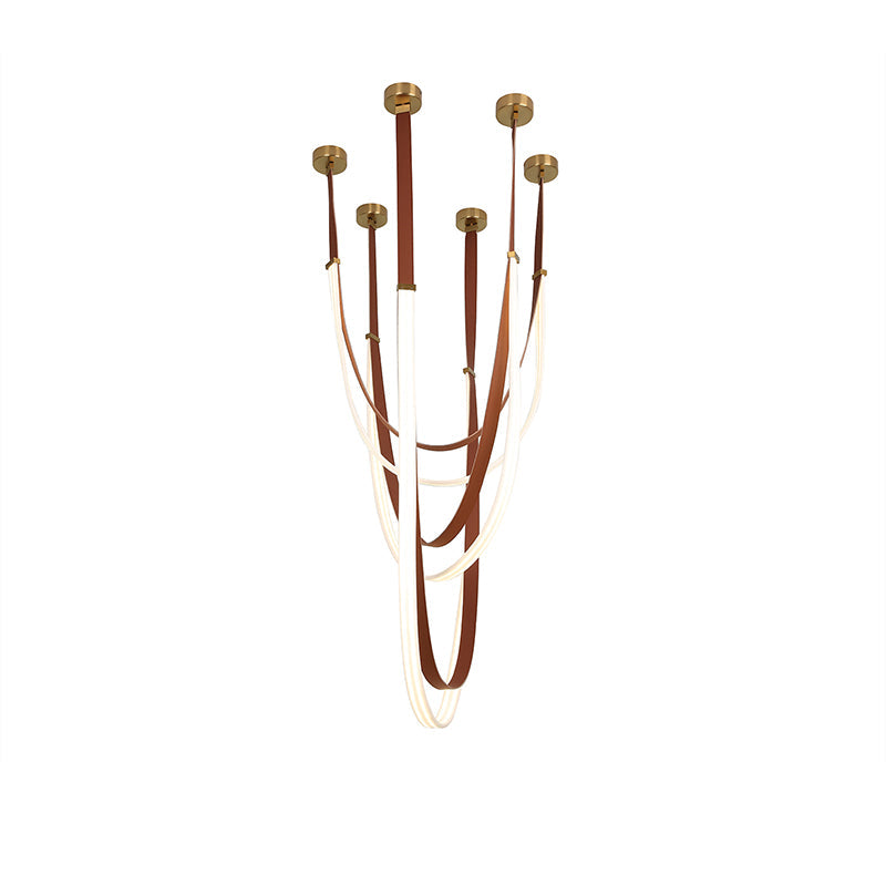 WOMO LED Chandelier Brown Leather for High Ceilings-WM2908