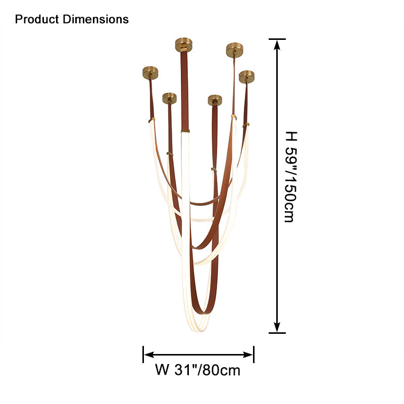 WOMO LED Chandelier Brown Leather for High Ceilings-WM2908
