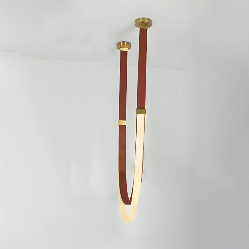WOMO LED Chandelier Brown Leather for High Ceilings-WM2908