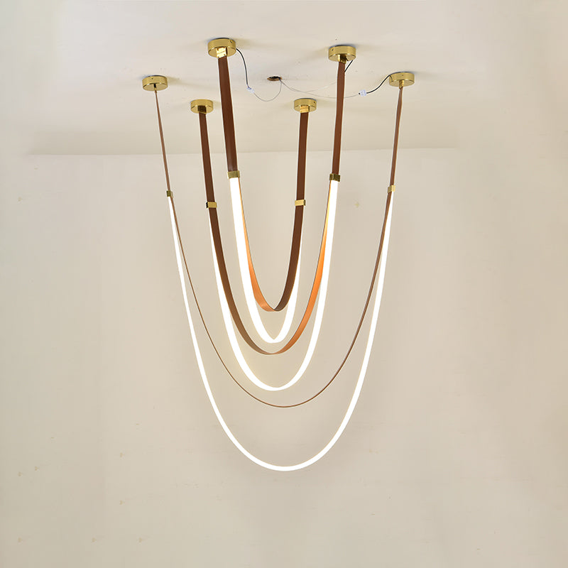 WOMO LED Chandelier Brown Leather for High Ceilings-WM2908