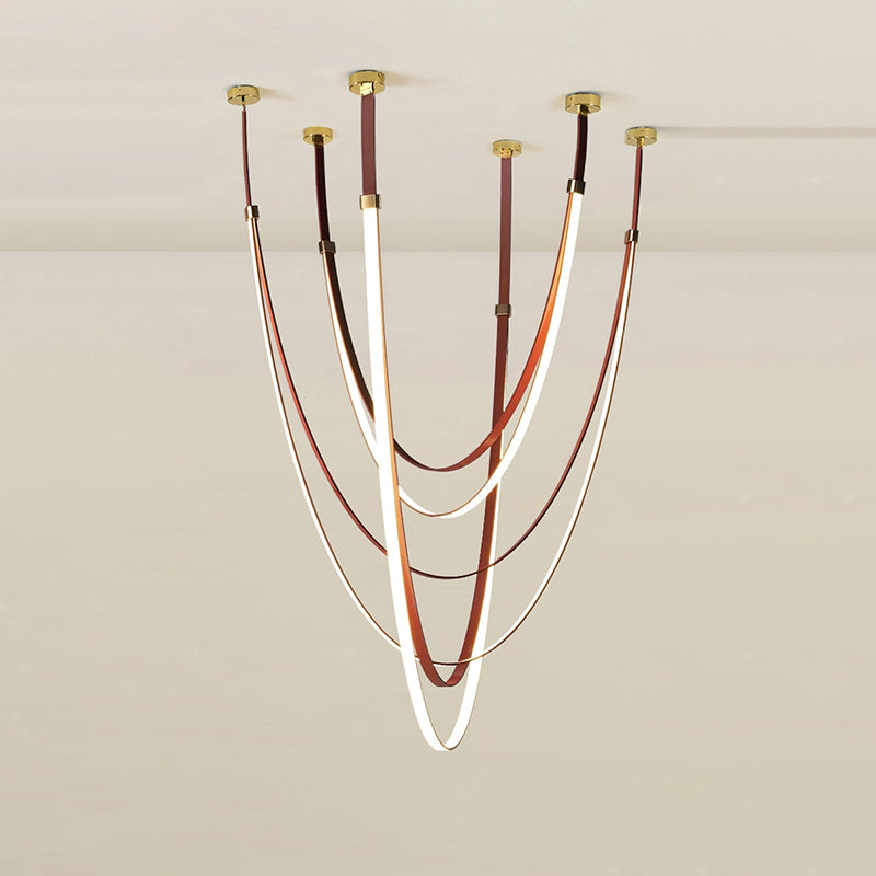WOMO LED Chandelier Brown Leather for High Ceilings-WM2908