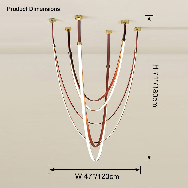 WOMO LED Chandelier Brown Leather for High Ceilings-WM2908