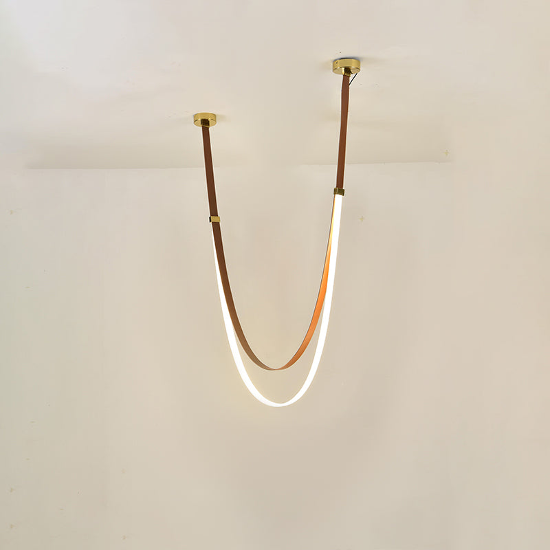 WOMO LED Chandelier Brown Leather for High Ceilings-WM2908