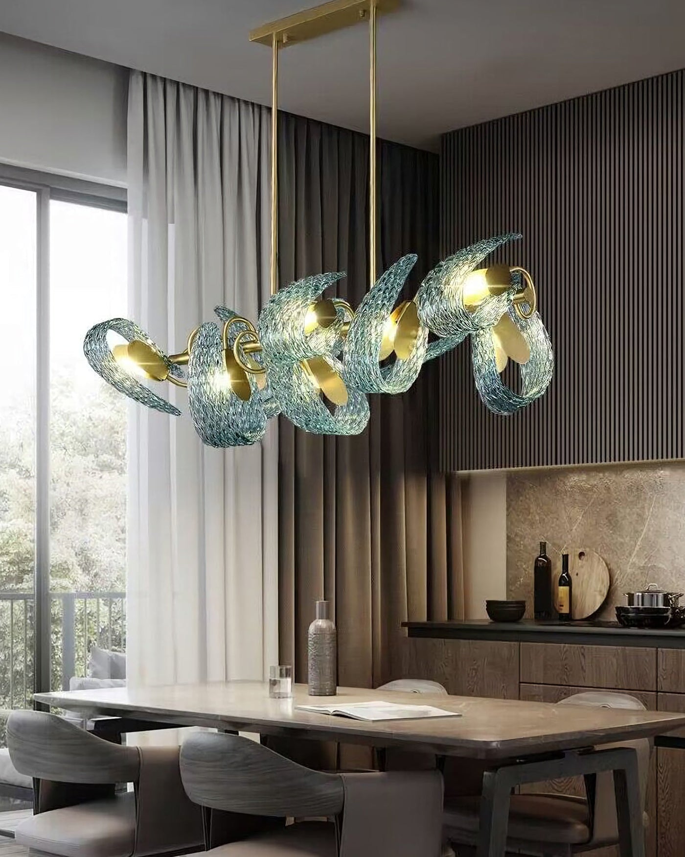 WOMO Peacock Blue Art Glass Linear Chandelier-WM2213c