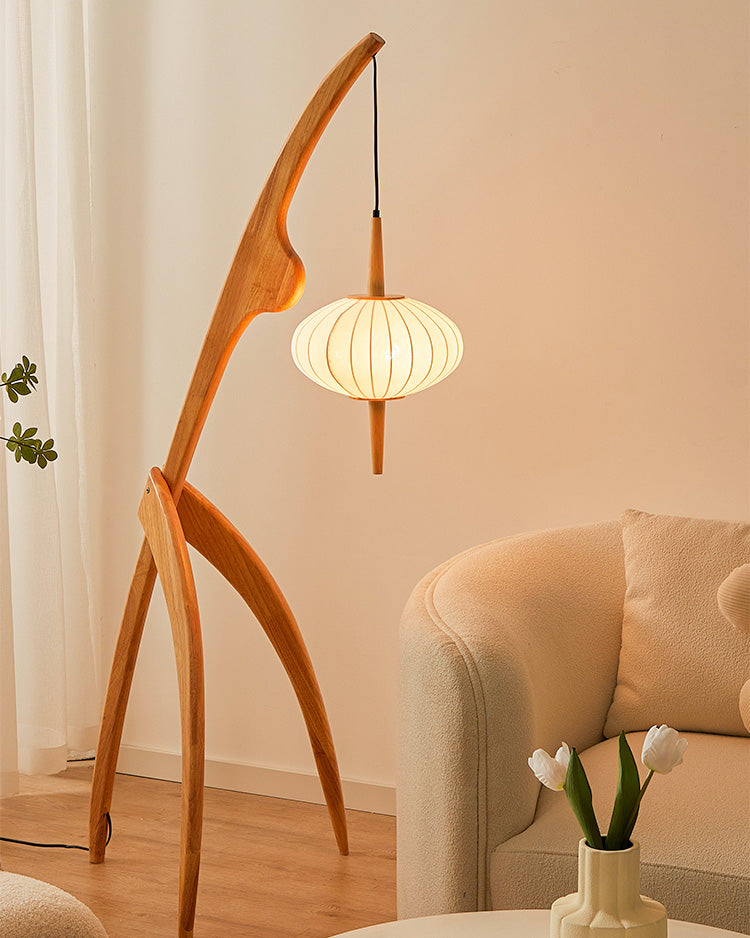 WOMO Flying Saucer Dreibein-Stehlampe aus Holz-WM7136