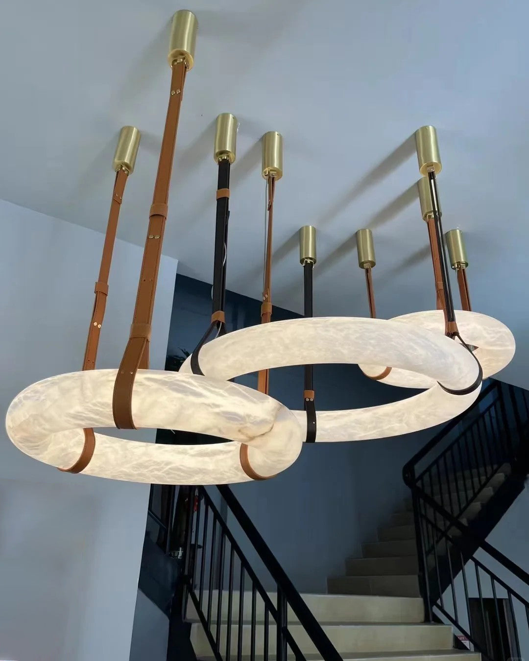 WOMO Alabaster Circular Leather Chandelier-WM2875