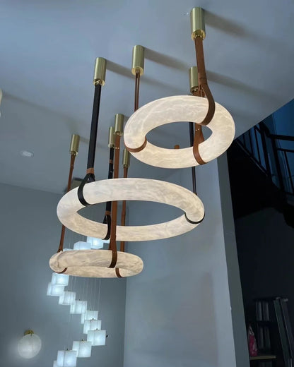 WOMO Alabaster Circular Leather Chandelier-WM2875