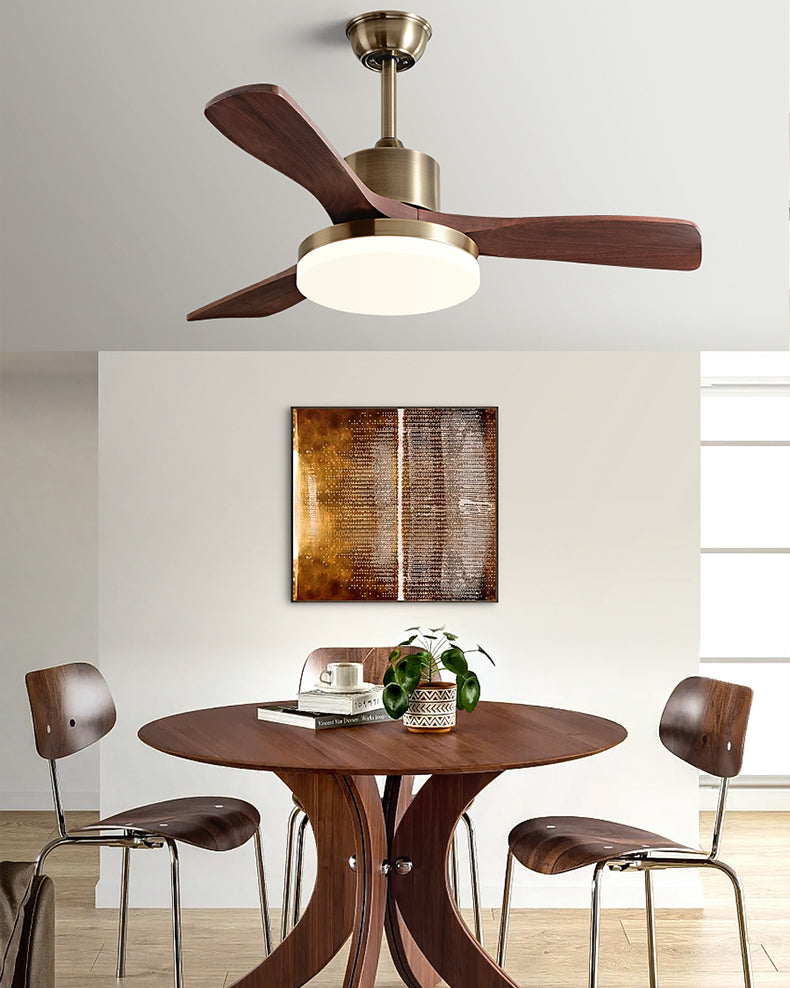 WOMO Gold Wood Ceiling Fan with Bright Light - WM5171
