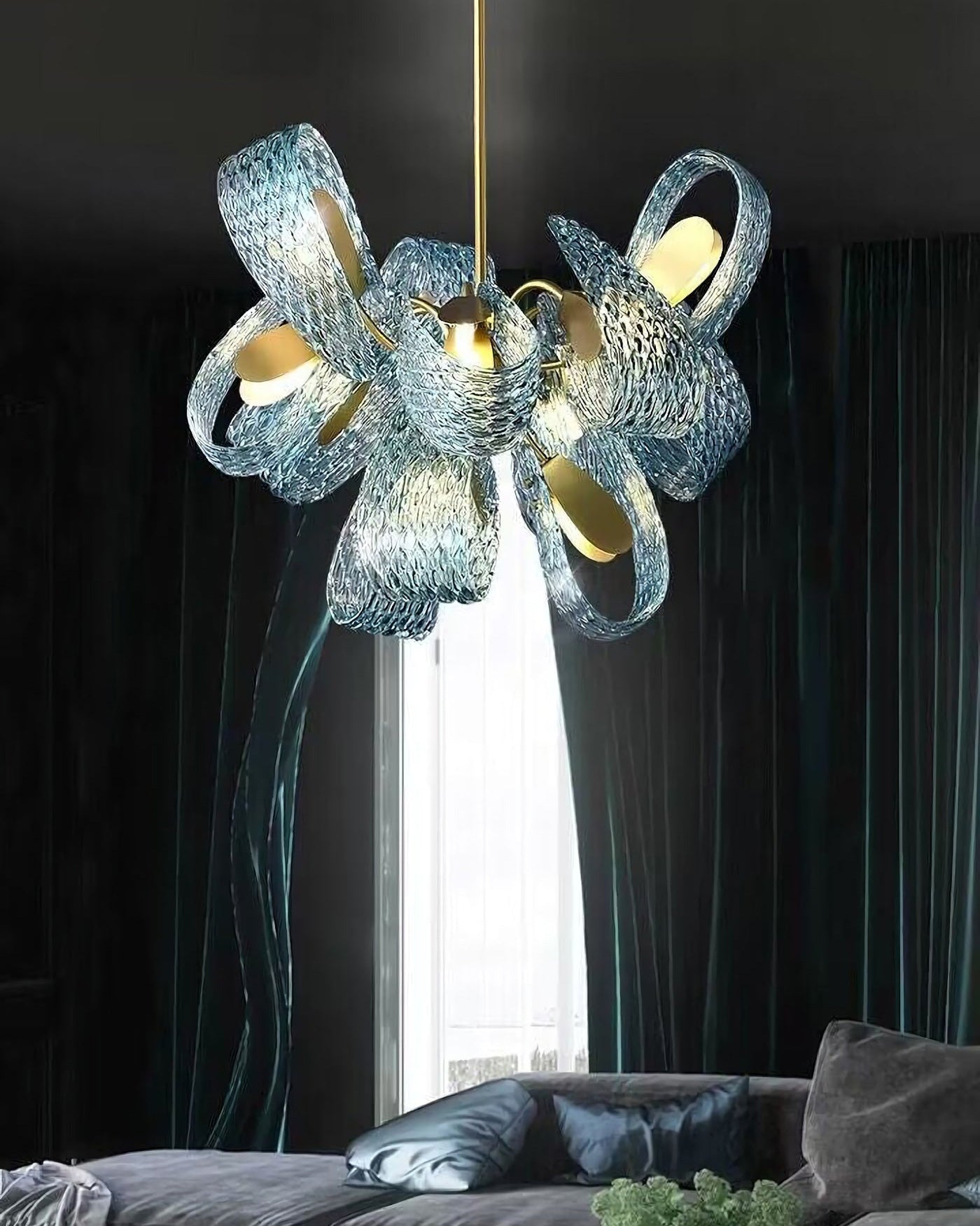 WOMO Edle Kronleuchter Blau Glas Wohnzimmer-WM2213b