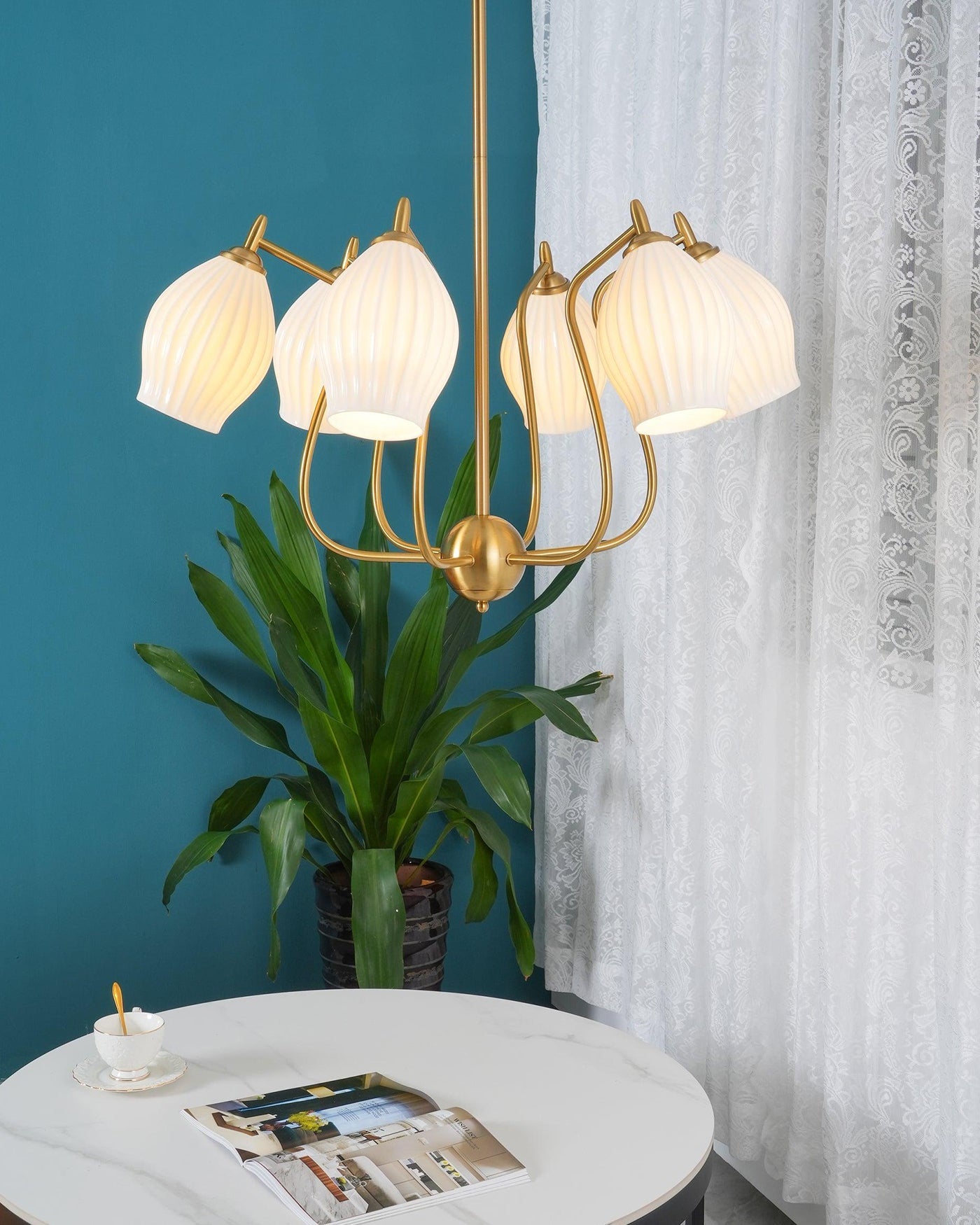 WOMO Mid-Century Modern Ceramic Arm Chandelier-WM2121