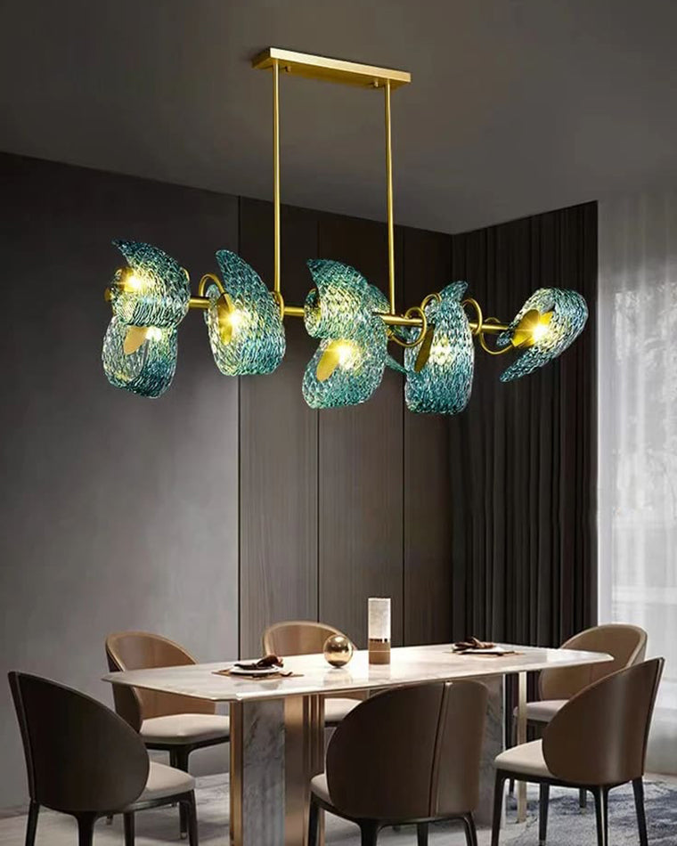 WOMO Peacock Blue Art Glass Linear Chandelier-WM2213c