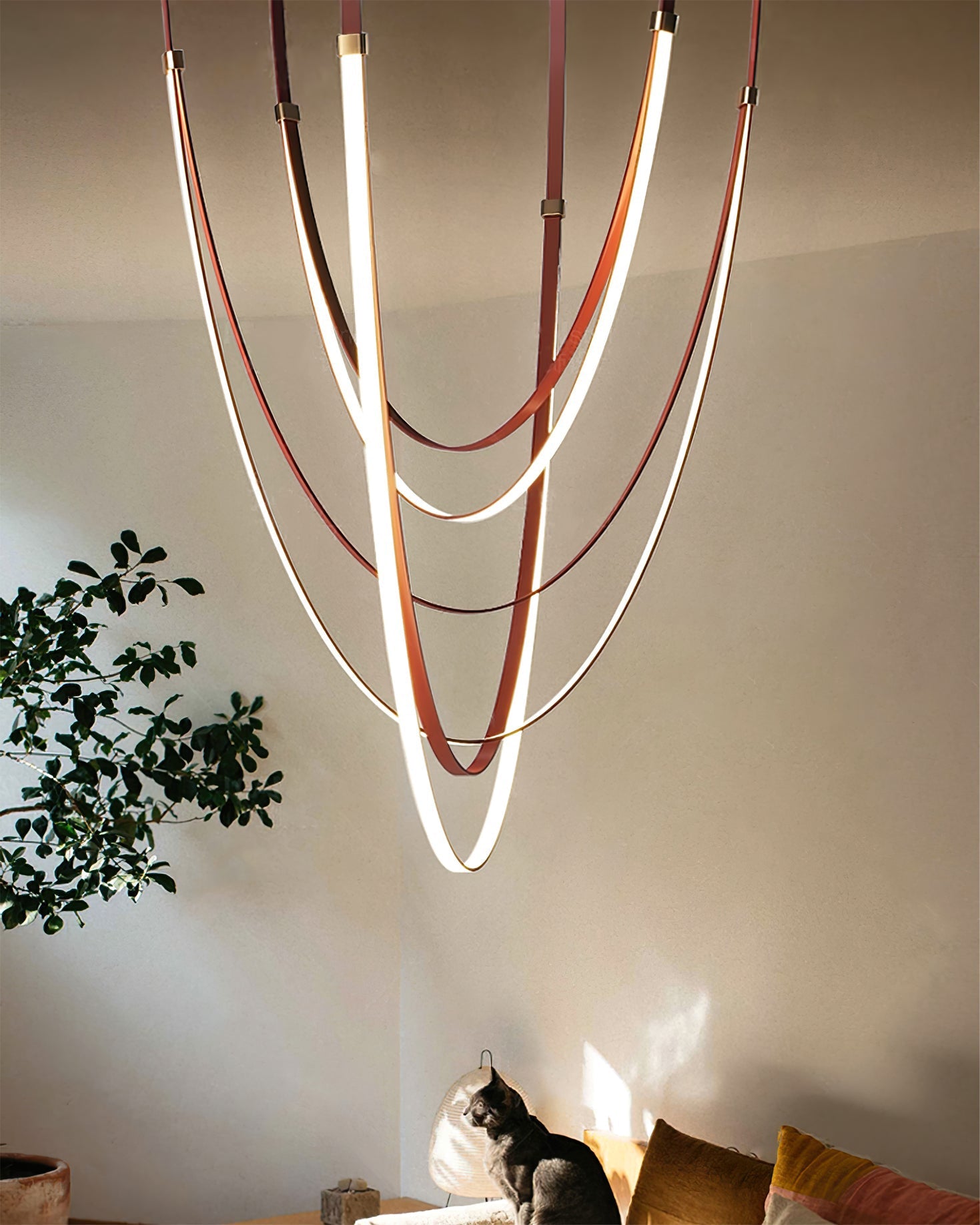 WOMO LED Chandelier Brown Leather for High Ceilings-WM2908