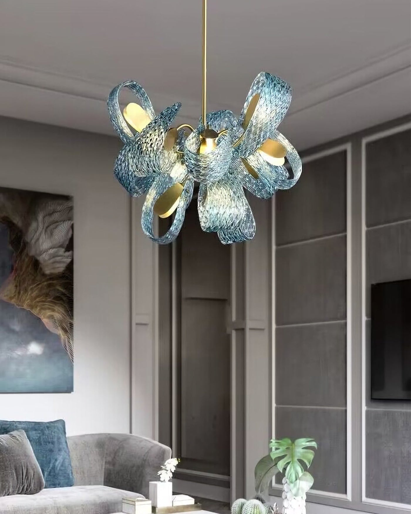 WOMO Edle Kronleuchter Blau Glas Wohnzimmer-WM2213b