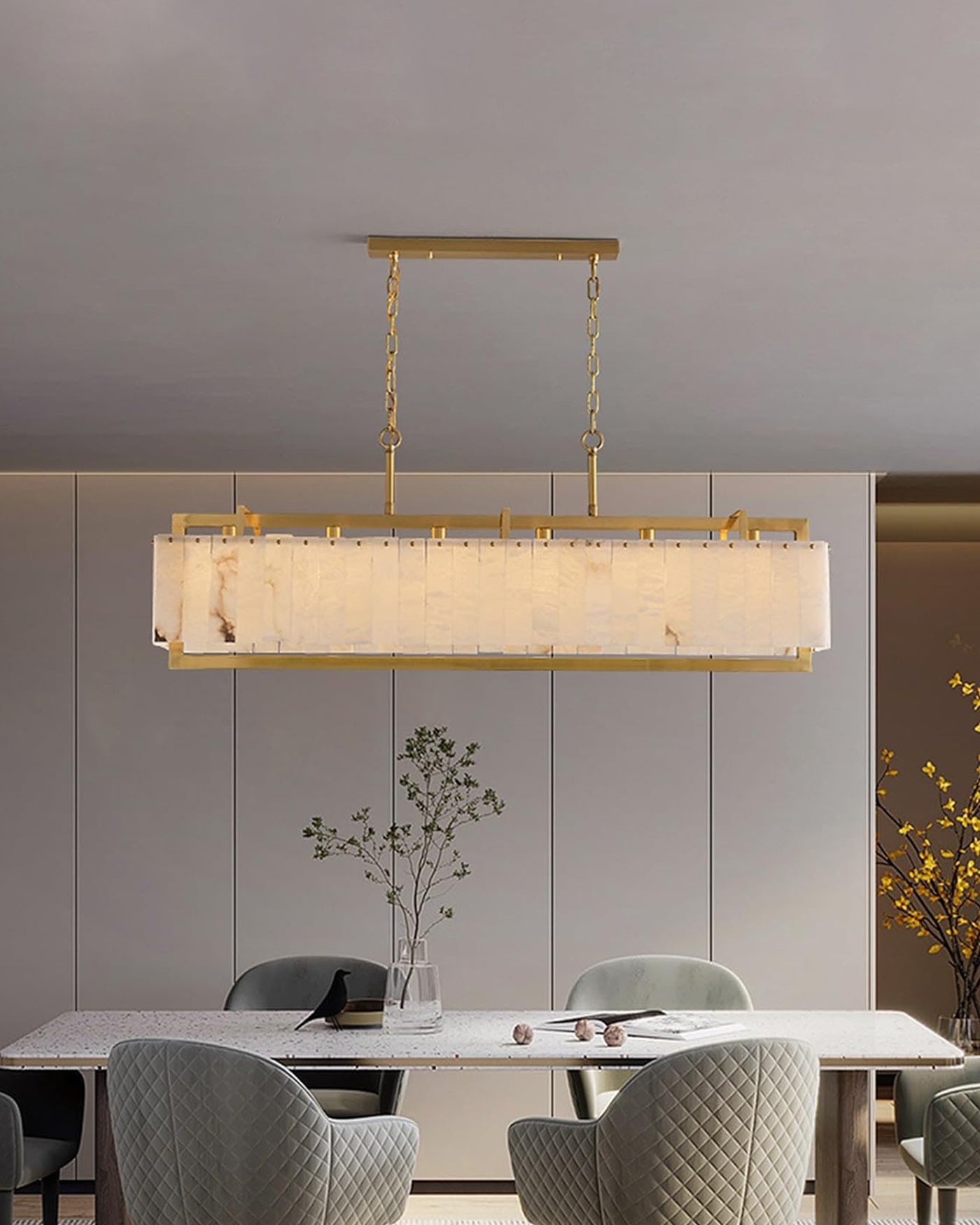 WOMO Rectangular Alabaster Chandelier-WM2390b