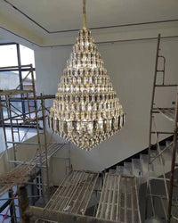 WOMO Stepped Conical Crystal Foyer Chandelier-WM2384